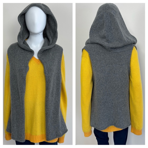 Eileen Fisher Sweaters - Eileen Fisher Wool Mohair Knit Open Front Hooded Hood Gray Vest Sweater Sz S